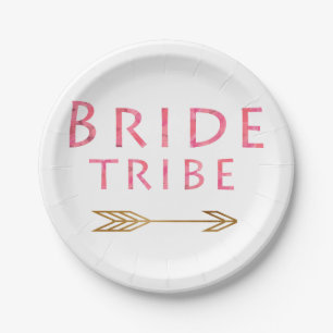 trendy cute pink bride tribe gold arrow design paper plate