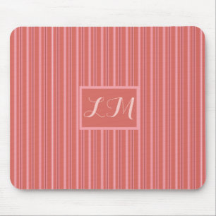 Trendy & Cute Pink Stripes Monogram Mouse Pad