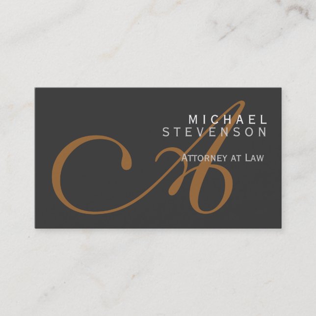 Trendy Cute Plain Monogram Attorney Business Card (Front)