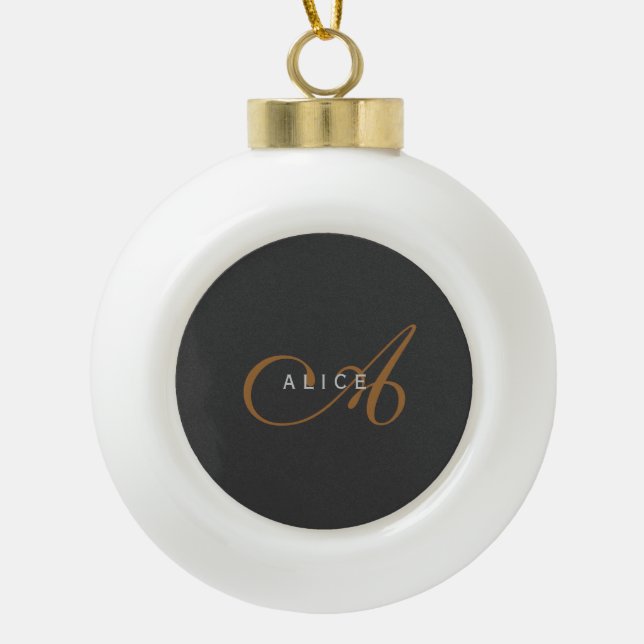 Trendy Cute Plain Monogram Initial Name Ceramic Ball Christmas Ornament (Front)