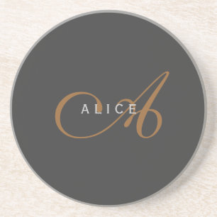 Trendy Cute Plain Monogram Initial Name Coaster