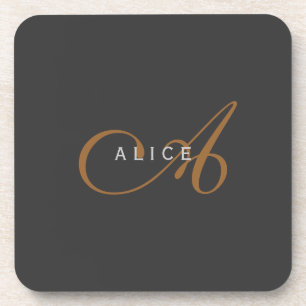 Trendy Cute Plain Monogram Initial Name Coaster