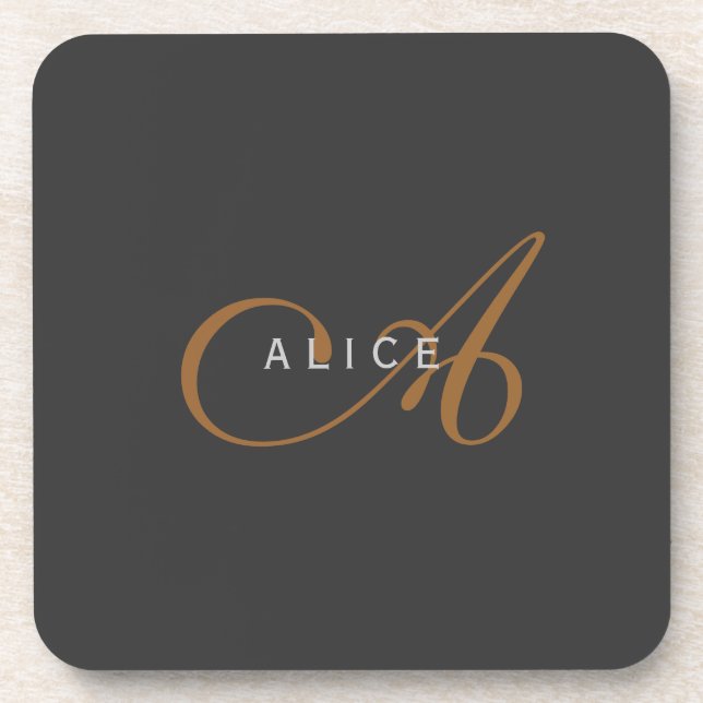 Trendy Cute Plain Monogram Initial Name Coaster (Front)