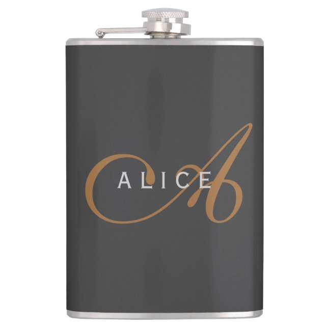 Trendy Cute Plain Monogram Initial Name Hip Flask (Front)