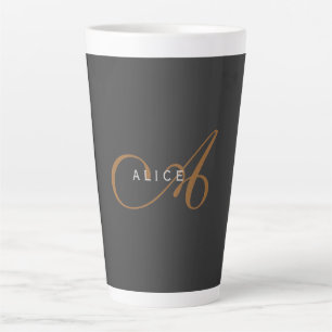 Trendy Cute Plain Monogram Initial Name Latte Mug