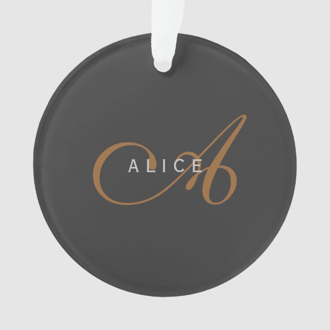 Trendy Cute Plain Monogram Initial Name Ornament (Front)