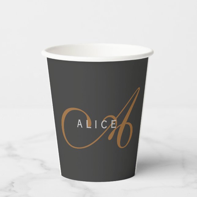 Trendy Cute Plain Monogram Initial Name Paper Cups (Front)