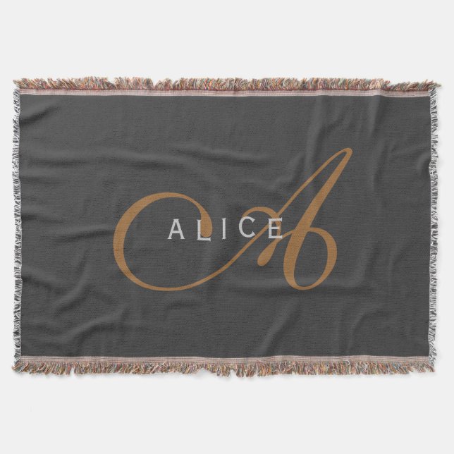Trendy Cute Plain Monogram Initial Name Throw Blanket (Front)