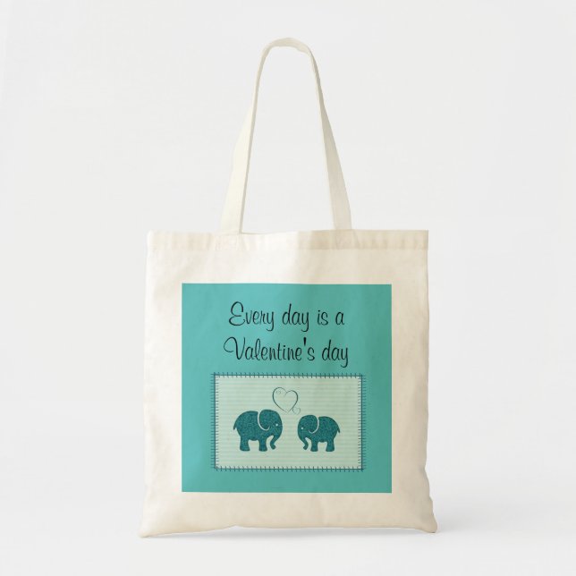 Trendy cute romantic elephants in love patchwork tote bag (Front)