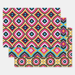 Trendy Cute Stylish Colourful Geometric Patterns Wrapping Paper Sheet