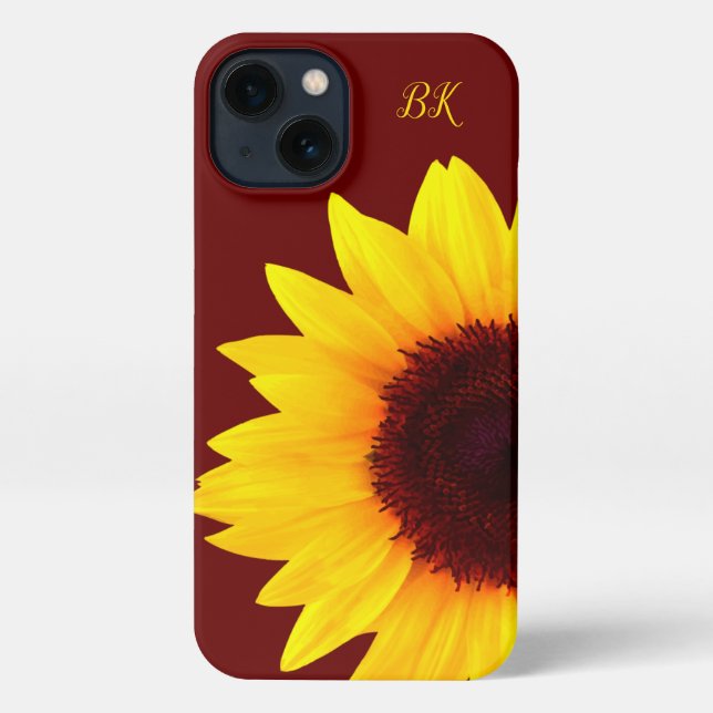 Trendy Cute Sunflower Monogram iPhone Case (Back)