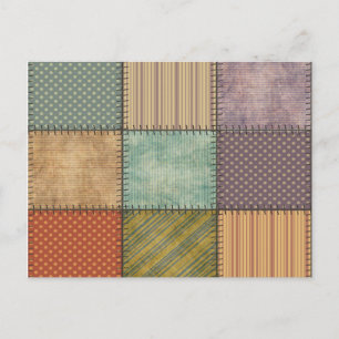 Trendy cute vintage retro colourful patchwork postcard