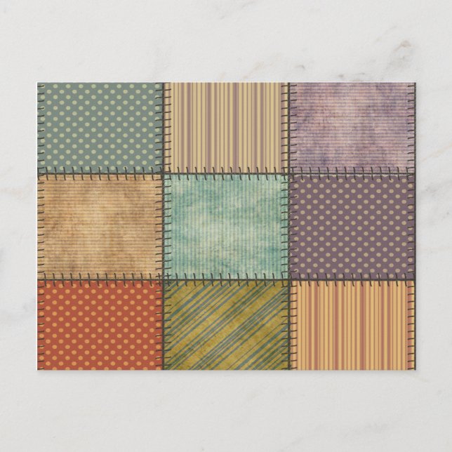 Trendy cute vintage retro colourful patchwork postcard (Front)