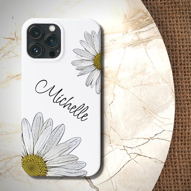 Trendy Daisies Black White Flowers Personalised Case-Mate iPhone Case (Creator Uploaded)
