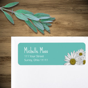 Trendy Daisies Boho Teal Green Return Address