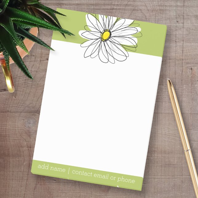 Trendy Daisy Floral Illustration - lime and yellow Post-it Notes (Custom Post-it Note Pads - Add your name and other text)