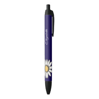 Trendy Daisy Floral Illustration Navy Pen