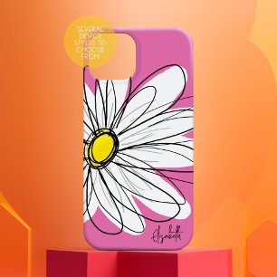 Trendy Daisy Floral Illustration - pink yellow