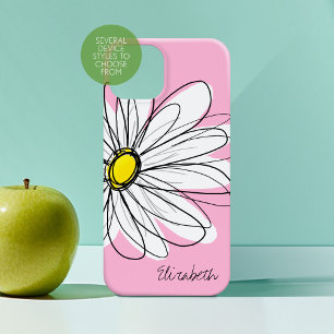 Trendy Daisy Floral Illustration - pink yellow iPhone 13 Mini Case