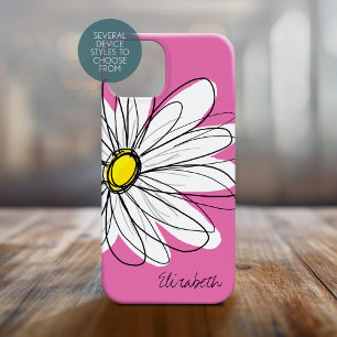 Trendy Daisy Floral Illustration - pink yellow iPhone 15 Pro Case