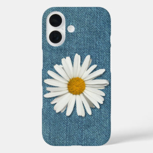 Trendy Daisy Flower Blossom Dark Blue Denim Jeans iPhone 16 Case