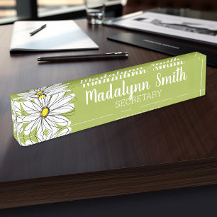 Trendy Daisy - lime and yellow - name and title Nameplate