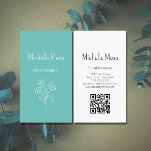 Trendy Daisy Teal QR code Floral Designer Business Card