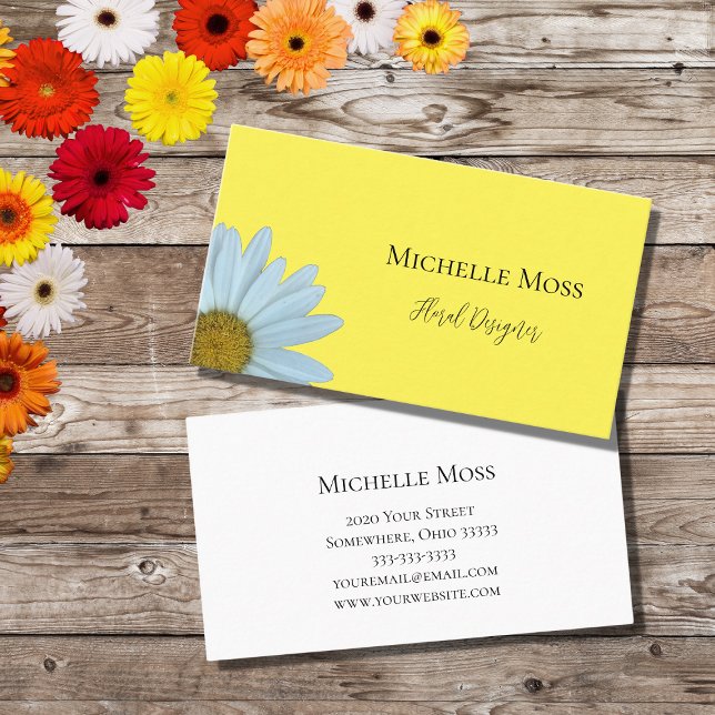 Trendy Daisy White Floral Designer Yellow Business Card (Creator Uploaded)