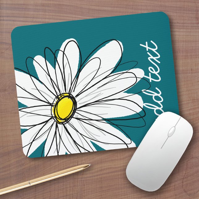 Trendy Daisy with blue and yellow Mouse Pad (Personalized mousepad - Add Custom Text)