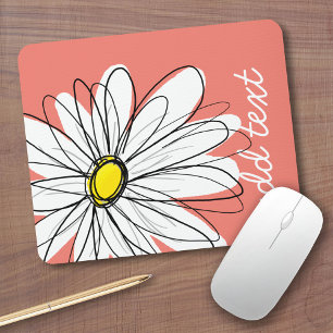 Trendy Daisy with coral and yellow Mouse Pad
