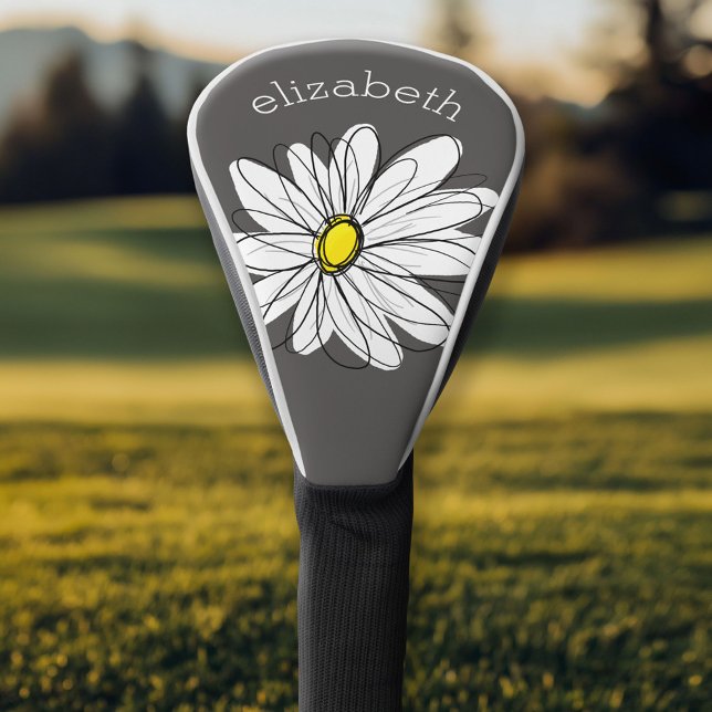 Trendy Daisy with gray and yellow Golf Head Cover (Personalized Golf Head Cover)