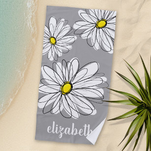 Trendy Daisy with grey and yellow Beach Towel