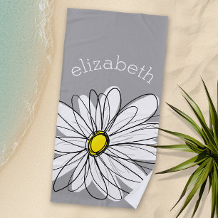 Trendy Daisy with grey and yellow Beach Towel