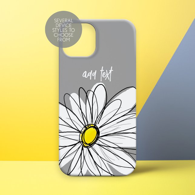 Trendy Daisy with grey and yellow Case-Mate iPhone Case (Whimsical Daisy Personalized Phone Case)
