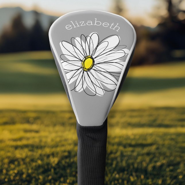 Trendy Daisy with grey and yellow Golf Head Cover (Personalized Golf Head Cover)