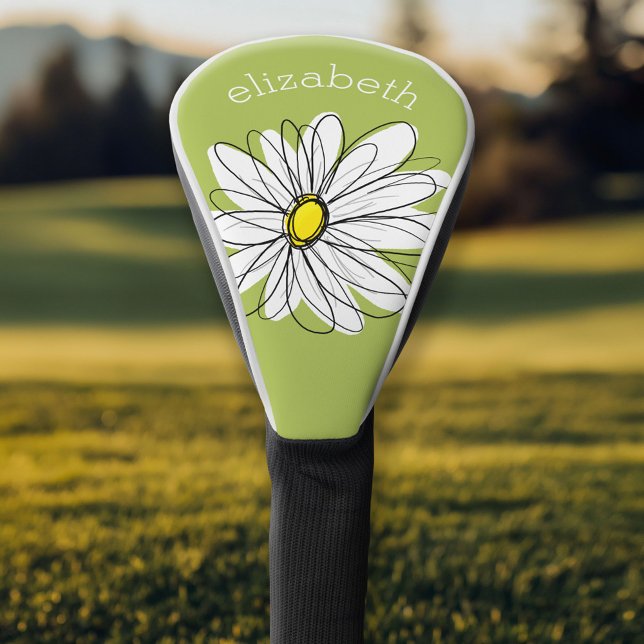 Trendy Daisy with grey and yellow green Golf Head Cover (Custom Golf Head Cover)
