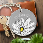 Trendy Daisy with grey and yellow Key Ring<br><div class="desc">A zen and whimsical,  hipster piece of art. You can add a name,  monogram or other custom text. If you need to move the art around,  click on the customise button to make changes.</div>