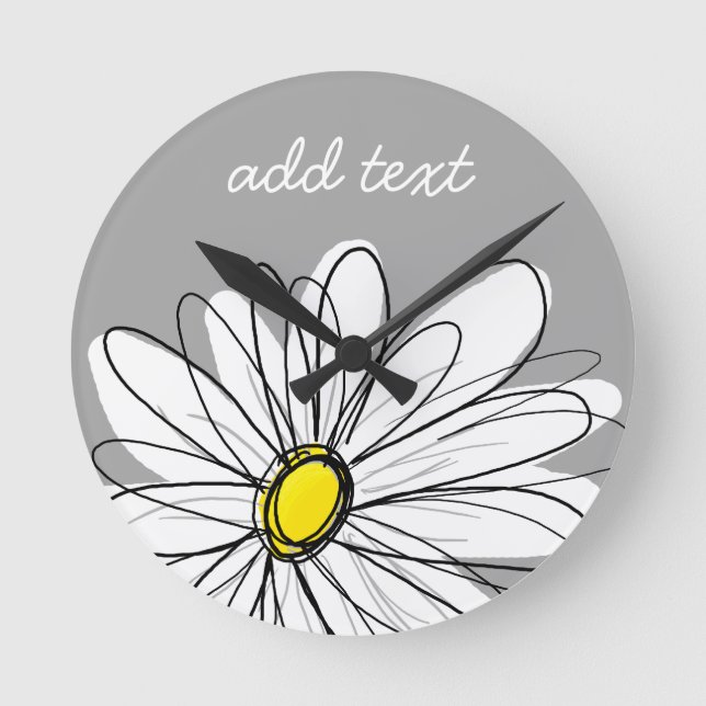 Trendy Daisy with grey and yellow Round Clock (Front)
