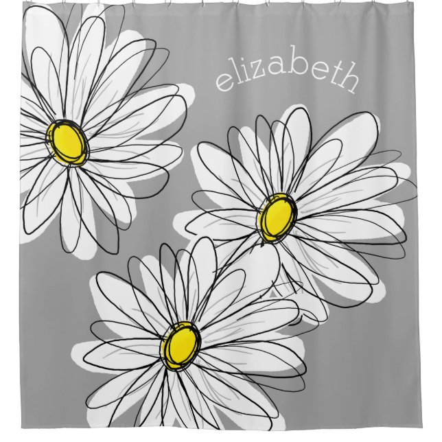 Trendy Daisy with grey and yellow Shower Curtain (Front)
