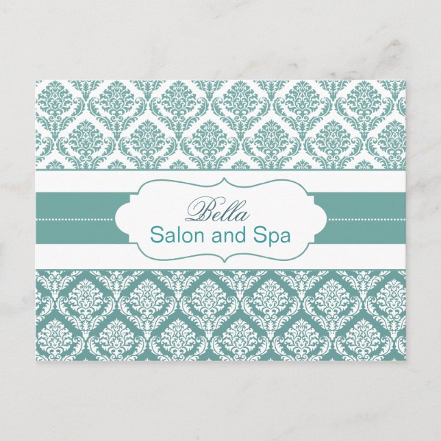 trendy damask aqua business ThankYou Cards (Front)