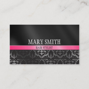 Trendy Damask Black and Pink Business Card Custom