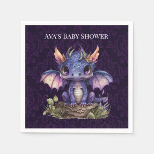 Trendy Damask Purple Dragon Girl Boy Baby Shower Napkin