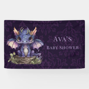 Trendy Damask Purple Dragon Girl Boy Registry Banner