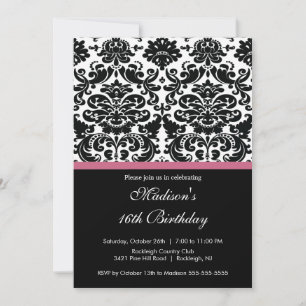 Trendy Damask Sweet Sixteen Birthday Invitation