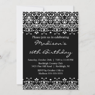 Trendy Damask Sweet Sixteen Birthday Invitation