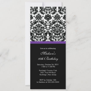Trendy Damask Sweet Sixteen Birthday Invitation