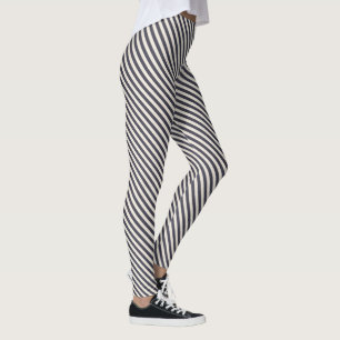 Trendy Dark Blue & White Diagonal Stripes  Leggings