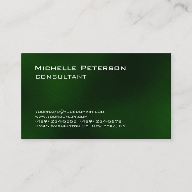 Trendy Dark Green Futuristic Modern Business Card (Front)
