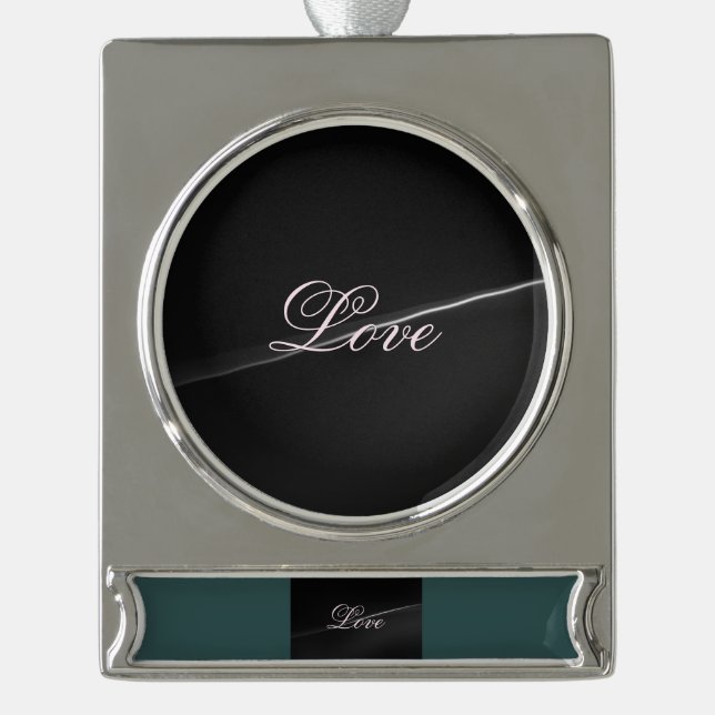 Trendy Dark Grey Wave Love Wedding Calligraphy Silver Plated Banner Ornament (Front)