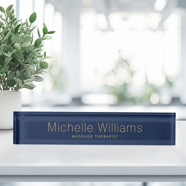 Trendy dark navy blue modern minimal nameplate (Trendy dark navy blue modern minimal desk name plate)
